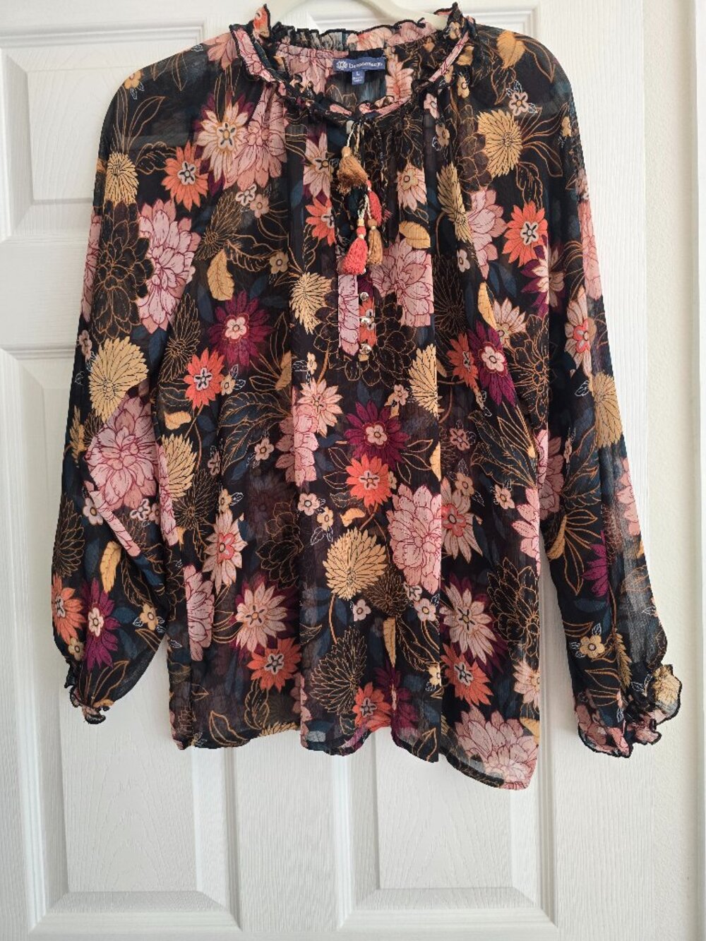 Democracy Fall Colored Sheer Blouse Size L GORGEOUS
